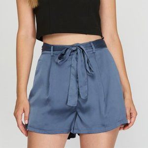 NWT She + Sky Satin Lined Shorts with Belt Sash in Slate